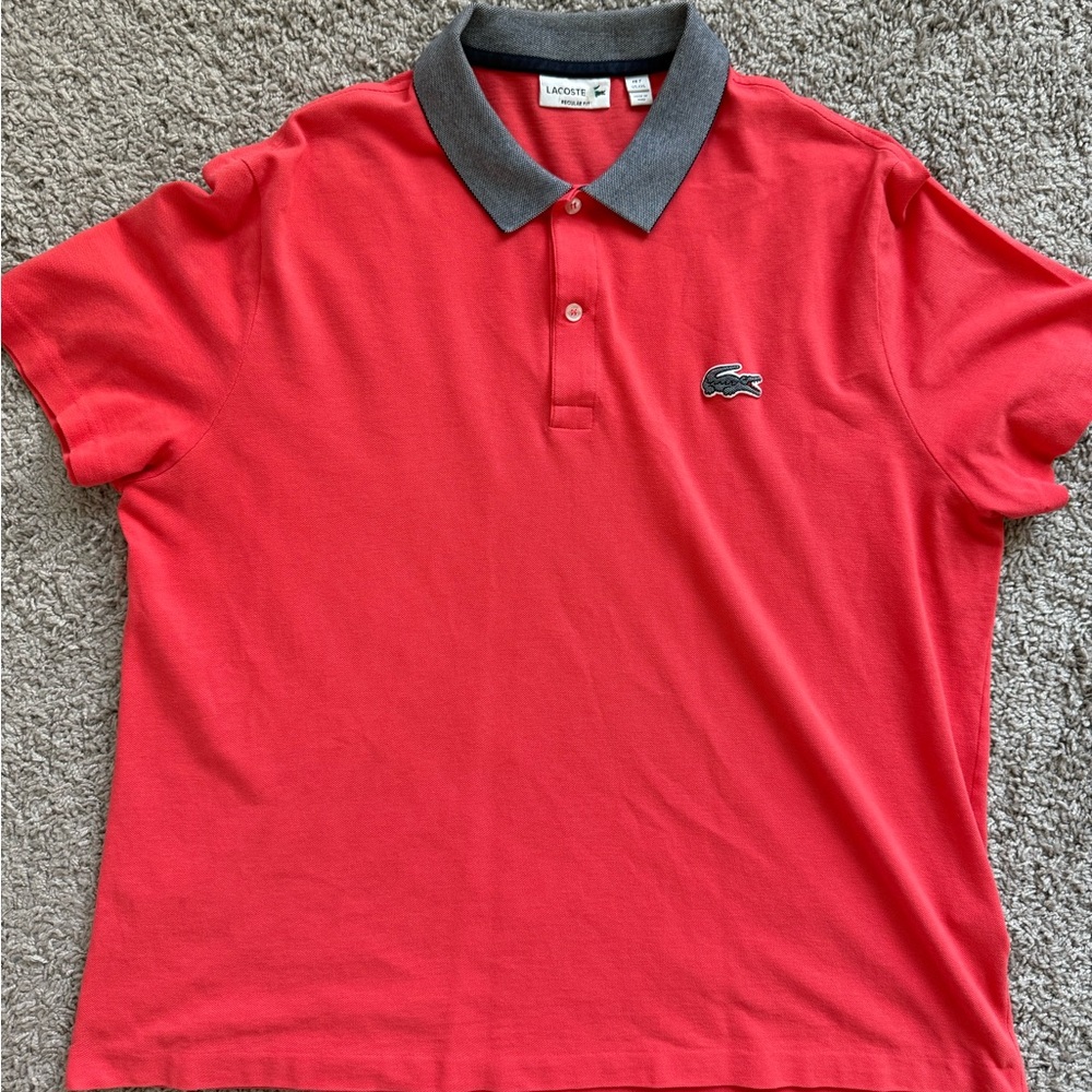 Lacoste Red Polo Shirt with Gray Collar Polo